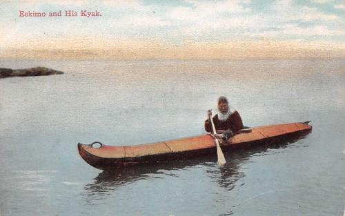 Typen eskimo and his kajak - and,