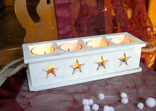 ❀ Kerzenhalter Weiß Holz 27 cm Gläser Metall Sterne Kerzenleiste Adventleuchter