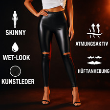 Damen Sexy Leder Leather Cut-Out Schlitzen Leggins Leggings Kunstleder Schwarz