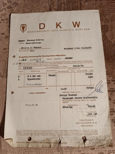 Dkw 350 rechnung - dkw,
