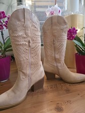Velourstiefel beige gemustert