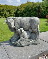 Steinfigur Milch Kuh mit Kälbchen Gartenfigur Landwirt Dekoration Bauernhof