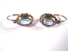 Antike Ohrringe Gold 585 mit Blautopas, 1,45 g