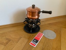 Vintage Fondue Set Kupfer antik + Kisag Schweiz Gasbrenner