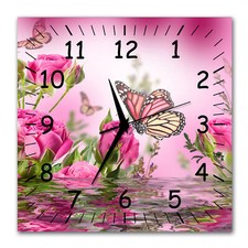 BM Wanduhr 30 cm x 30 cm leises Uhrwerk Funkuhrwerk Natur Rosen 9503-1 SZ