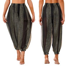 DE Damen Bauchtanz Hose Glänzendes Pailletten Pumphose Haremshose Belly Dance DE