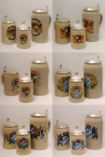 Bierkrug Stein von 0,25 liter, 0,5 liter und 1 Liter, mit Zinndeckel.