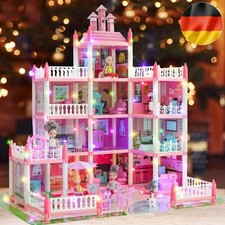 Puppenhaus mit Möbeln und Zubehör inkl kleine Puppe LED Licht 4 Etagen 11 Zimmer