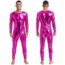DE Herren Overall Nylon Ganzkörperanzug Glänzend Jumpsuit Strumpfhosen Lingerie