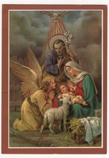 AK Weihnachten, Maria mit Jesus, Josef, Engel, Schaf