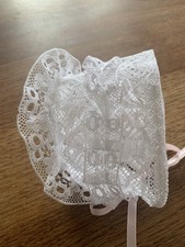 Haube-Mütze-Baby-Spitze-Reborn-weiß-KU 31cm-Fotoshooting-Puppenkleidung