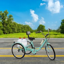 24" 3-Räder Dreirad für Erwachsene 7 Gang Fahrrad Trike mit Licht & Einkaufskorb