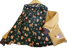 Jacke Wollwalkjacke Wendejacke Kapuze Waldtiere Stickere Baby Kinder Handmad NEU