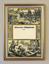 Feuerwehr Wasserwehr Ehrendiplom Urkunde 1929 Büttenfaksimile 8 im Goldrahmen
