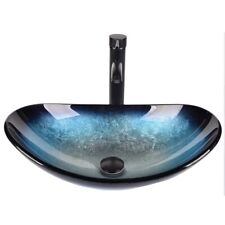 Waschbecken Waschtisch Aufsatzwaschbecken Glas Oval Waschschale Set Blau Modern