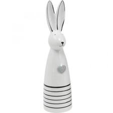 Keramik Hase Kegel Weiß Schwarz Herz Streifen 30cm Deko Osterfigur