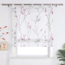 Transparent Raffrollo Blume Raffgardine mit Schlaufen Küchengardine Voile Modern
