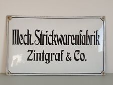 Uralt Emailleschild Zintgraf & C0. Mech. Strickwarenfabrik um 1910 Original 