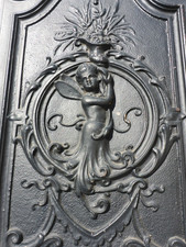 Ofenplatte Gusseisen Engel Putte 53 cm x 26 cm Kaminplatte Reliefplatte Eisen