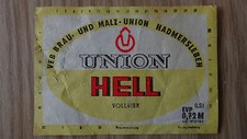 DDR Etikett Flaschenetikette Union Hell Vollbier Hadmersleben VEB EVP original 