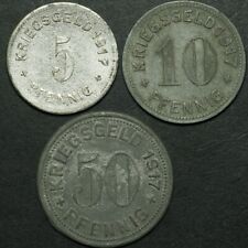 NOTGELD: 5, 10 & 50 Pfennig 1917. KREIS METTMANN / RHEINPROVINZ.