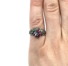 925 Silber Ring Multicolor Damen Bandring Markasit Schmuck bunt 17.5mm / 55