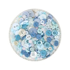 150g Aufnäh-Knopfmischung in hellblauer Farbe aus Kunststoff 2-Loch, 4-Loch,Ösen