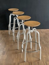 Barhocker höhenverstellbar, 4 Stück - weiss, Sitzfläche Eiche hell