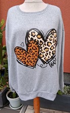 Sweatshirt,Pullover,Leo-Muster-Herzen Langarm grau Oversized Gr.48/50 2XL NEU
