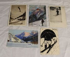 4 Postkarten gel. 1915 + 1916 n. München + 1 Karte handgezeichnet Thema Ski (2/9