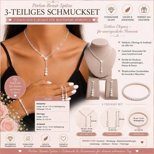 3er schmuck set silber strass - schmuck,