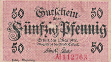Notgeld Erfurt 50 Pf. 1917, Grab. E22.1,  Erh. II