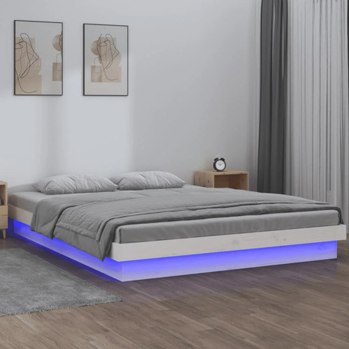 Massivholzbett mit leds weiß - mit,
