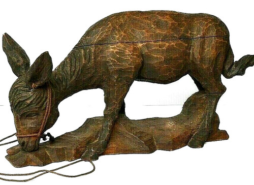 Große alte krippenfigur esel - krippenfigur,