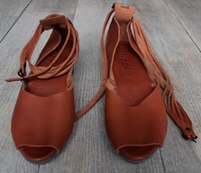 Sandale von Trippen Rotbraun Gr. 37 Keilbsatz mit Fransen-Fesselriemen Echtleder