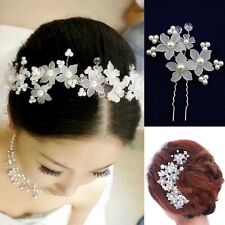2 Haarnadeln Blumen Perlen Hochzeit Strass Tiara Diadem WEISS Braut Haarschmuck