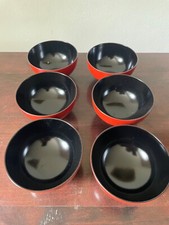 6 x Schüsselchen, Schale, Japanische Reisschüssel, Rot / Schwarzlack