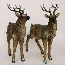 2er Set Hirsch Figur 25cm stehend lebensecht Geweih braun Jagd Deko Hirschkopf
