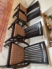 4 Stühle, Kolonialstil, Vollholz, hochwertige Auflagen gold-beige-rot gestreift