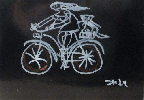 Fahrradfahrer katze karton - b/w,