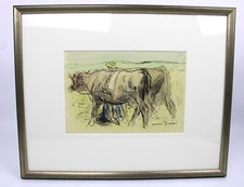 Aquarell von Otto Dill, Bauer mit Kühen, handsigniert, gerahmt