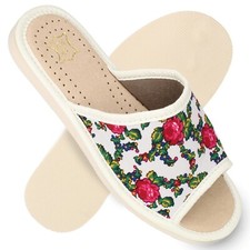 Damen Leder Hausschuhe Rosen