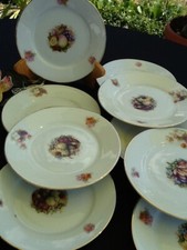9 Hutschenreuther Porzellan weiß Teller Obstteller Früchtedekor Goldrand Ø 15,3
