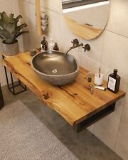 BestLoft Waschtischplatte Eiche Holz mit Baumkante Massivholzplatte 40mm dick