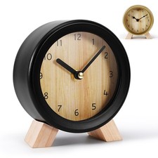 Retro Tischuhr aus Holz Quarz Analog Uhr ohne Ticken Analoger Nachttischuhr Deko