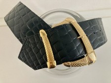 Breiter, schwarze - Damen- Leder-Gürtel mit Messing-Schnalle -75 cm -Top Zustand