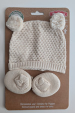 Heless Puppen-Strickset Bommelmütze Strickschuhen aus 100 % Baumwolle 35-45cm
