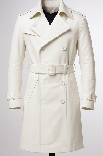 Herren weiß leder trenchcoat - weiß,