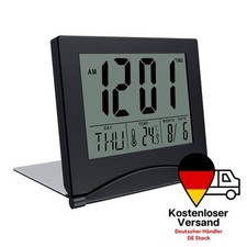 Digitaler Wecker LCD klappbar - Tischuhr mit Temperatur und Datum - Schwarz