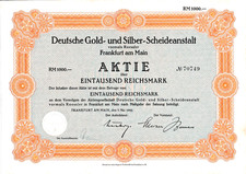 Degussa Deutsche Gold und Silber Frankfurt RM Aktie 1942 Hessen Evonik Chemie